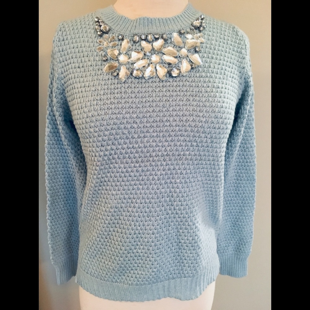 Baby blue jewel embellished sweater